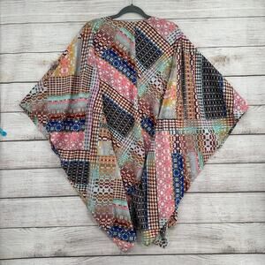 Boutique Patchwork Open Front Kimono Top‎ Womens 2x 3x Multicolor Multi Print